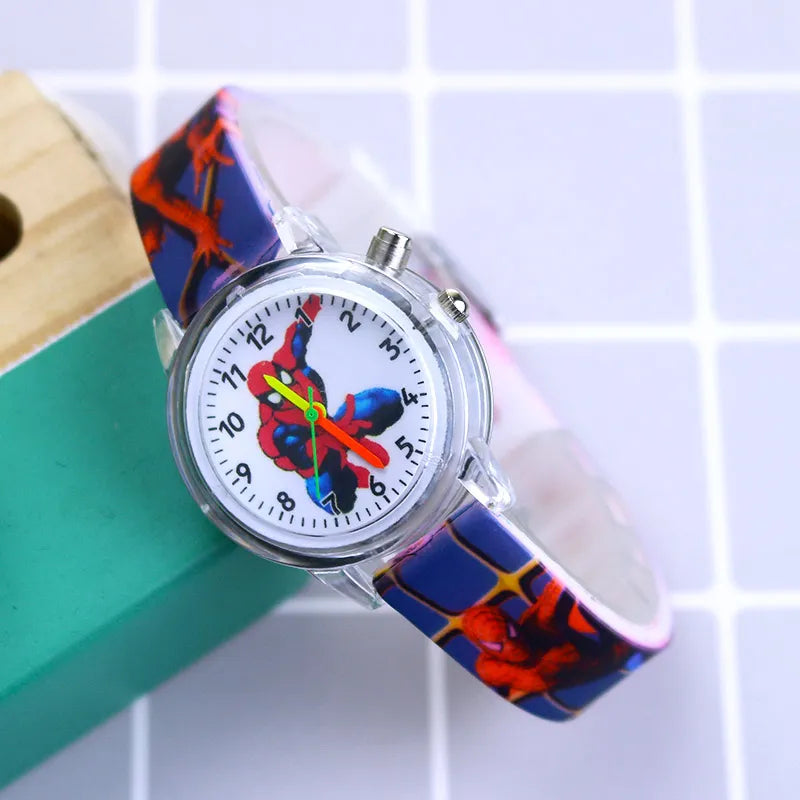Spiderman Print Dial Watches With Light